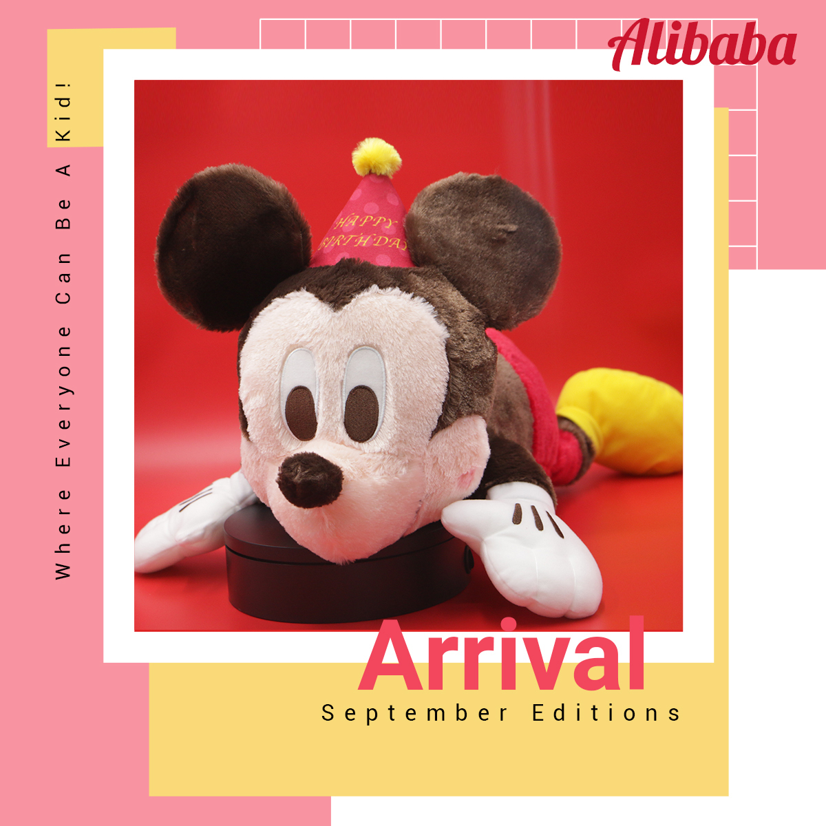 Red-Cheek “Mickey Mouse” GJ Lay-Down Birthday Plush