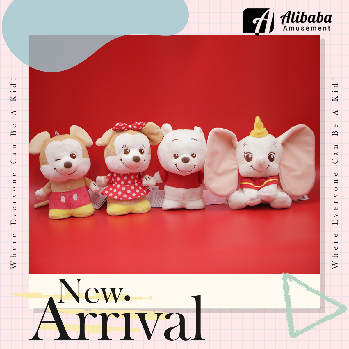 moipon “Disney Characters” EX White Plush “Mickey/Minnie/Winnie The Pooh/Dumbo”