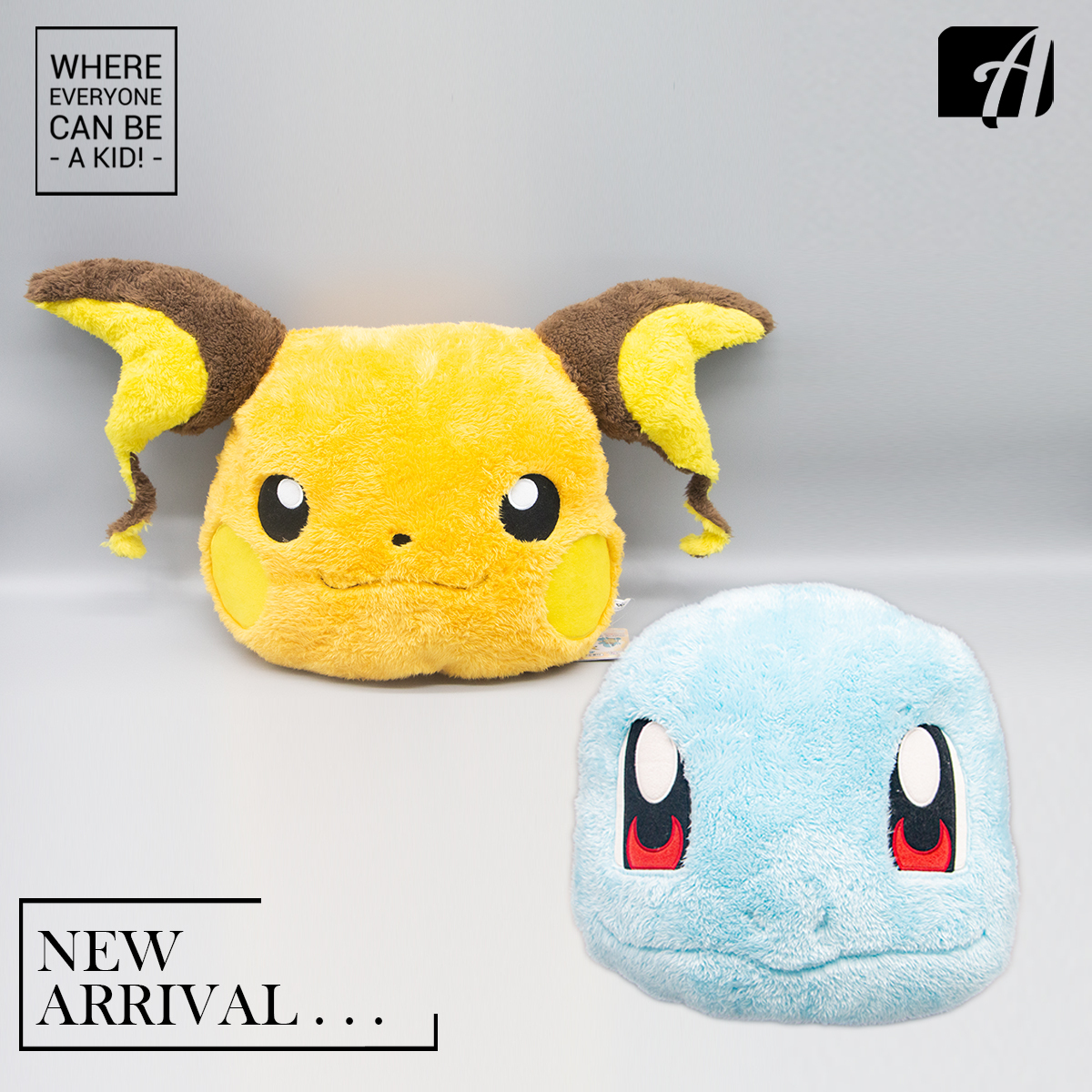 POKEMON Big Face Shaped Cushion ~ Squirtle . Raichu ~