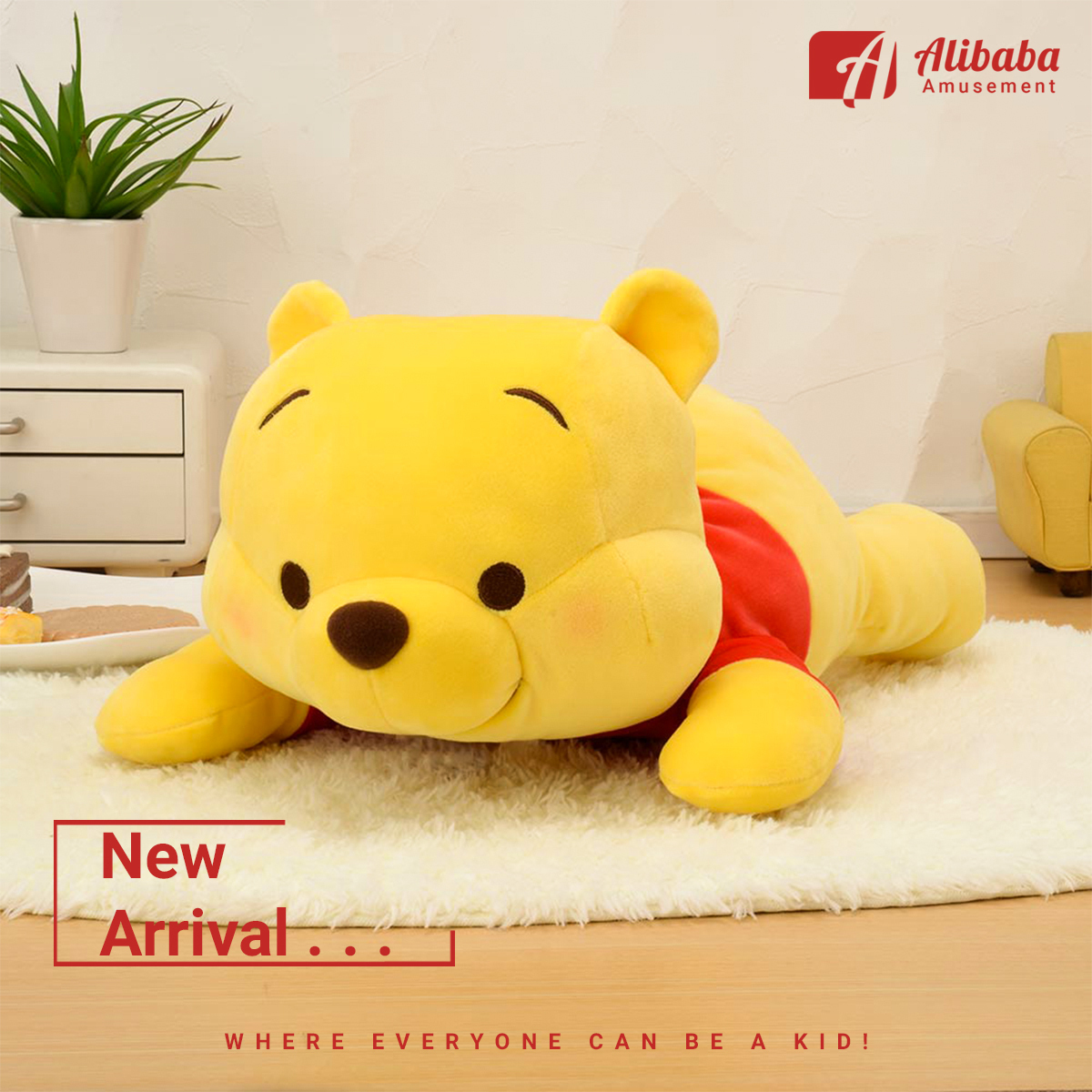 Red-Cheek “Winnie The Pooh” MEJ Mochimochi Fabric Lay-Down Plush