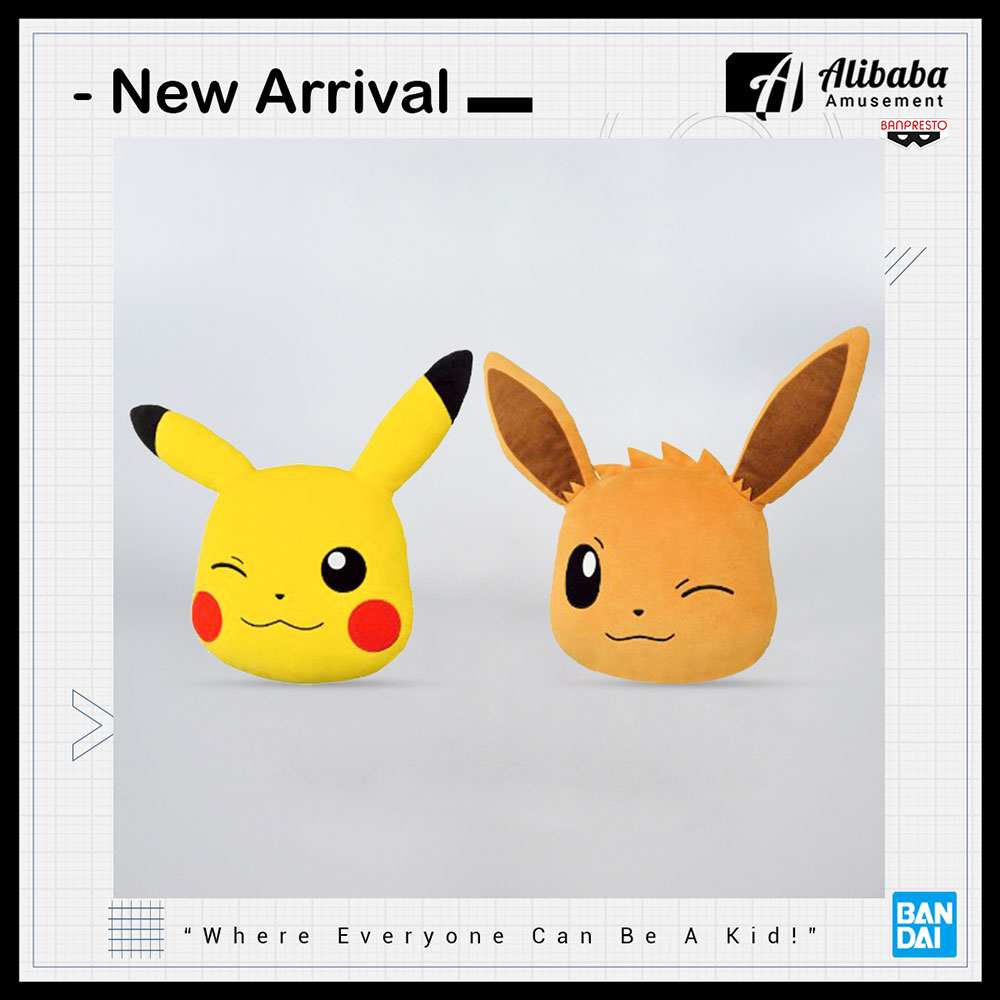 POKEMON BIG FACE CUSHION -PIKACHU . EEVEE-