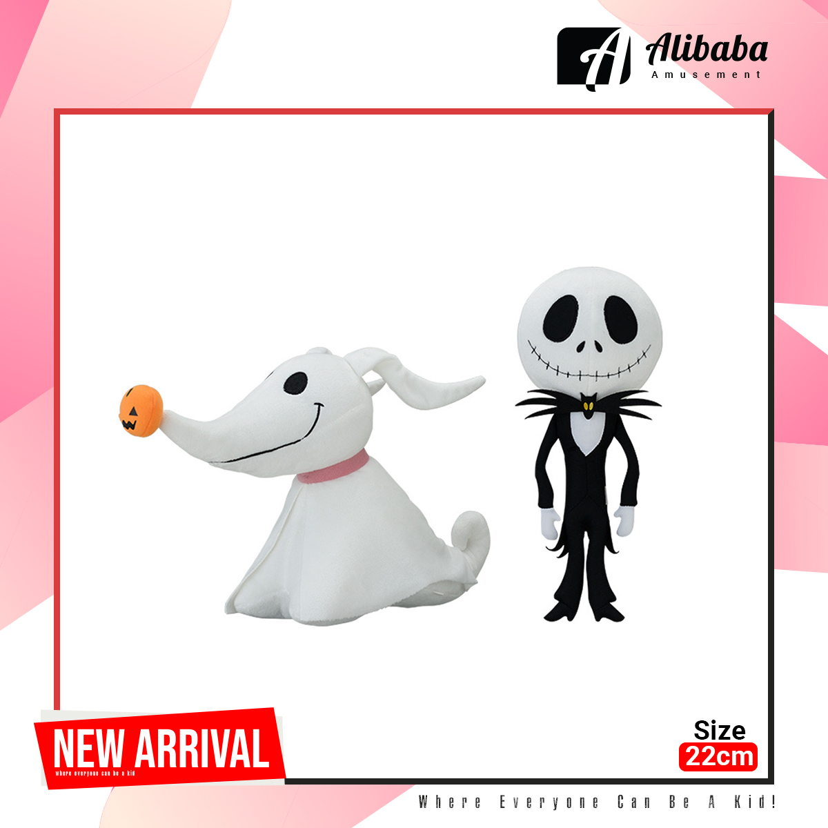 Tim Burton’s The Nightmare Before Christmas M Plush “Jack Skellington & Zero”