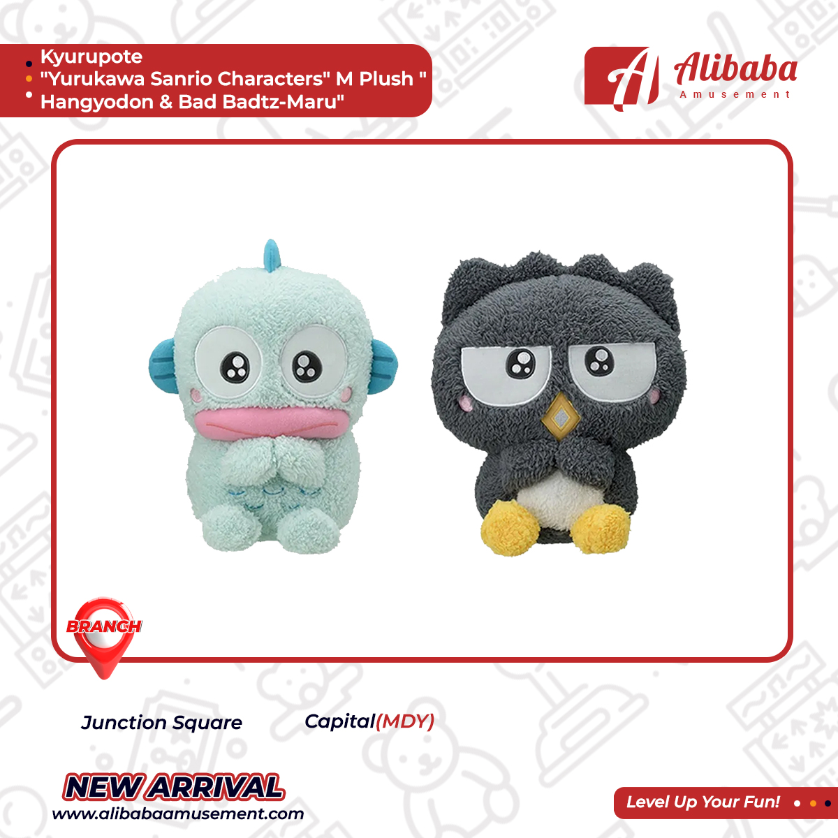 Kyurupote “Yurukawa Sanrio Characters” M Plush “Hangyodon & Bad Badtz-Maru”