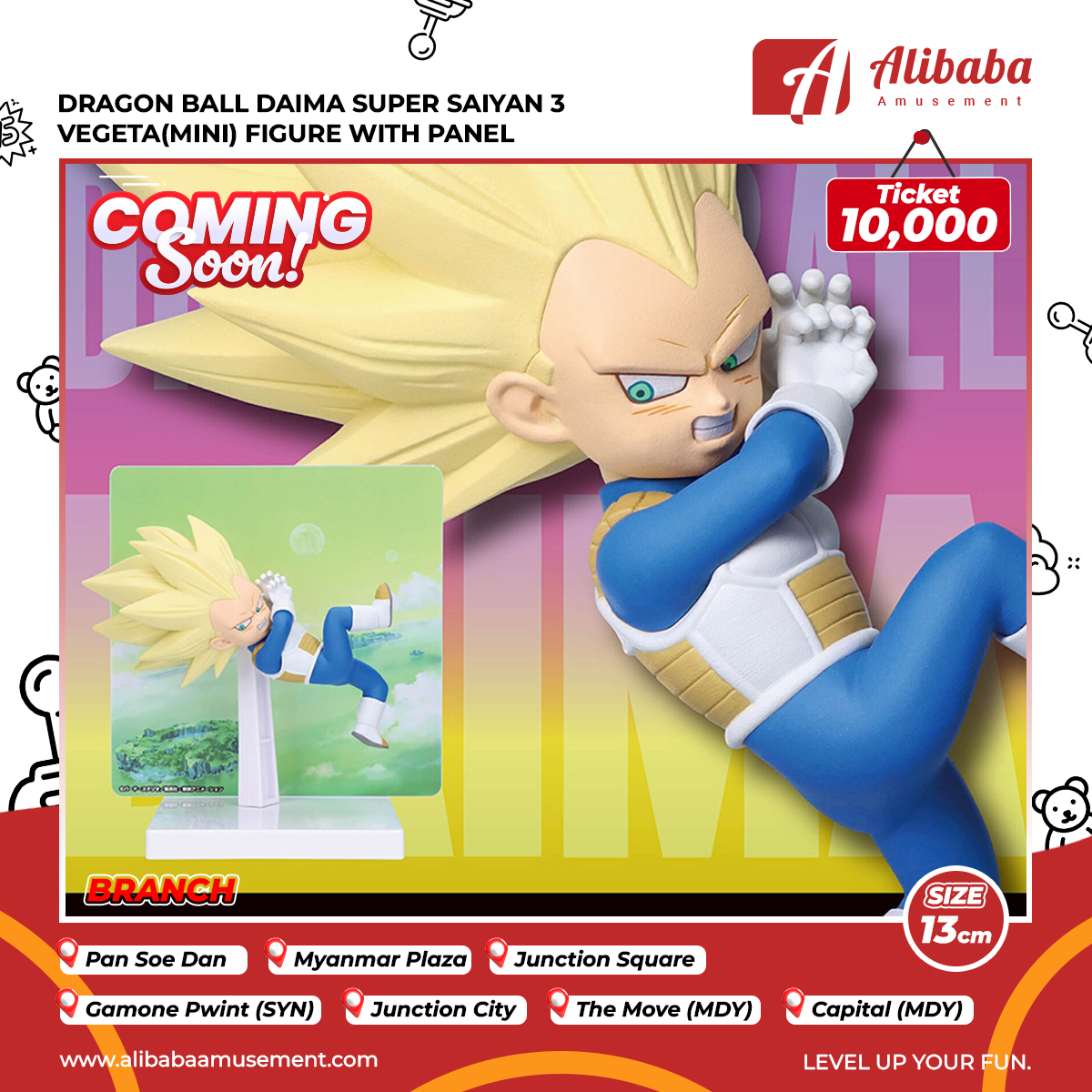 DRAGON BALL DAIMA SUPER SAIYAN 3 VEGETA(MINI) FIGURE WITH PANEL
