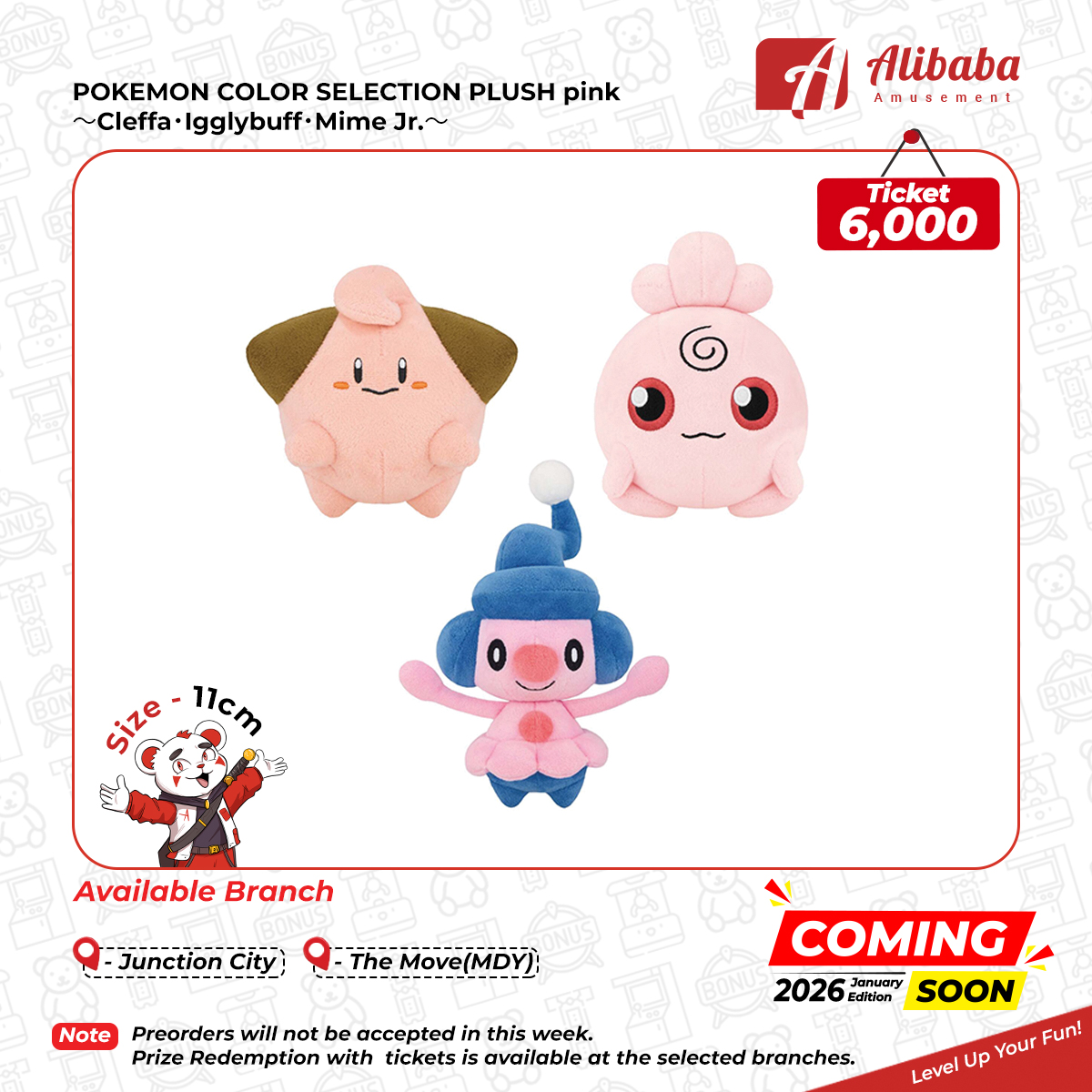 POKEMON COLOR SELECTION PLUSH pink～Cleffa・Igglybuff・Mime Jr.～