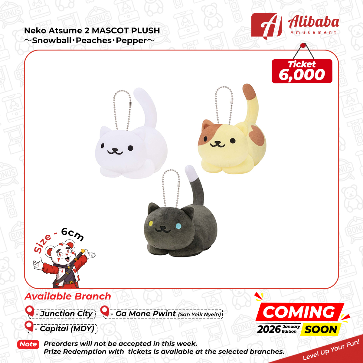 Neko Atsume 2 MASCOT PLUSH～Snowball・Peaches・Pepper～