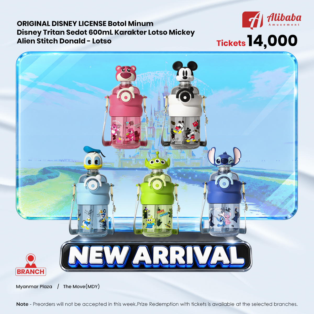 ORIGINAL Disney LICENSE Botol Minum Disney Tritan Sedot 600ml Karakter Lotso Mickey Alien Stitch Donald- Lotso