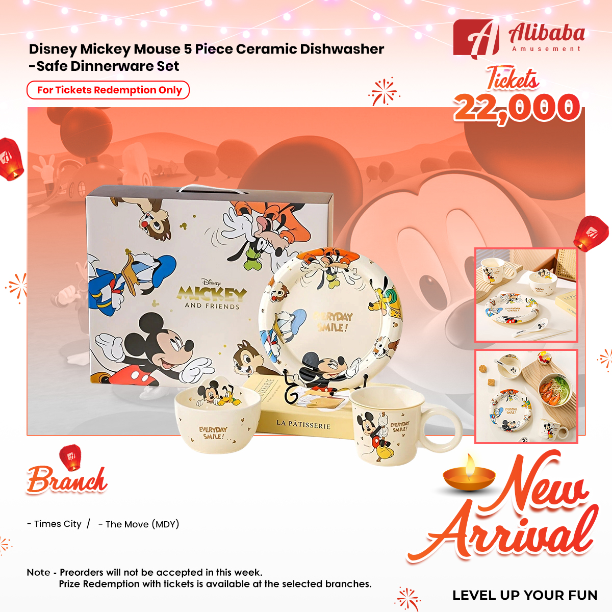 Disney Mickey Mouse 5 Piece Ceramic Dishwasher-Safe Dinnerware Set